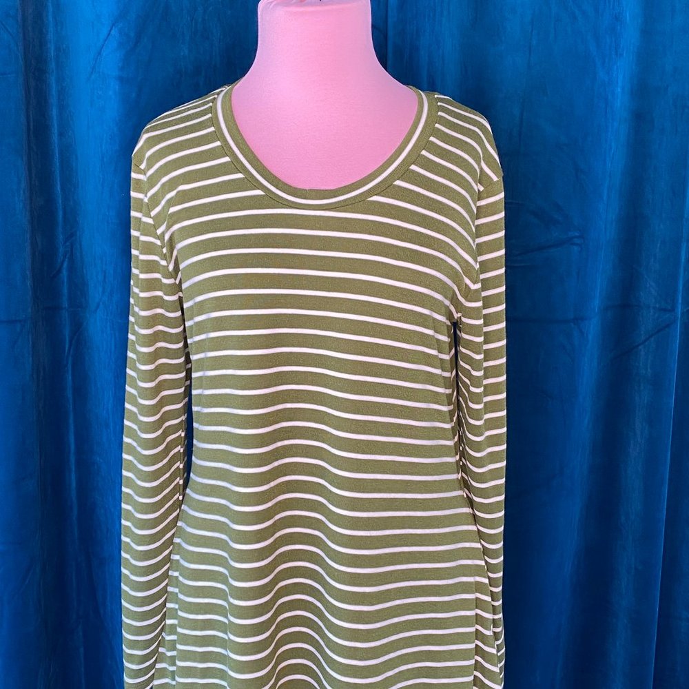 NWT Umgee Striped Long Sleeve Dress Green/White - Picture 3 of 7